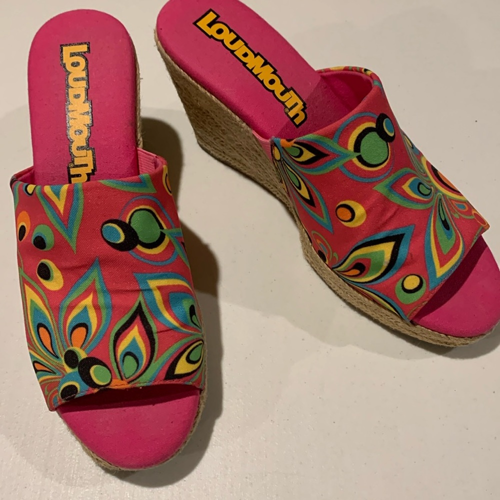 Marlene by Loudmouth espadrille wedge canvas slide statement sandal